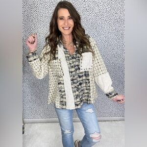 POL What I got Mineral Wash Oversized Long Sleeve Raw Hem Button Down Shirt